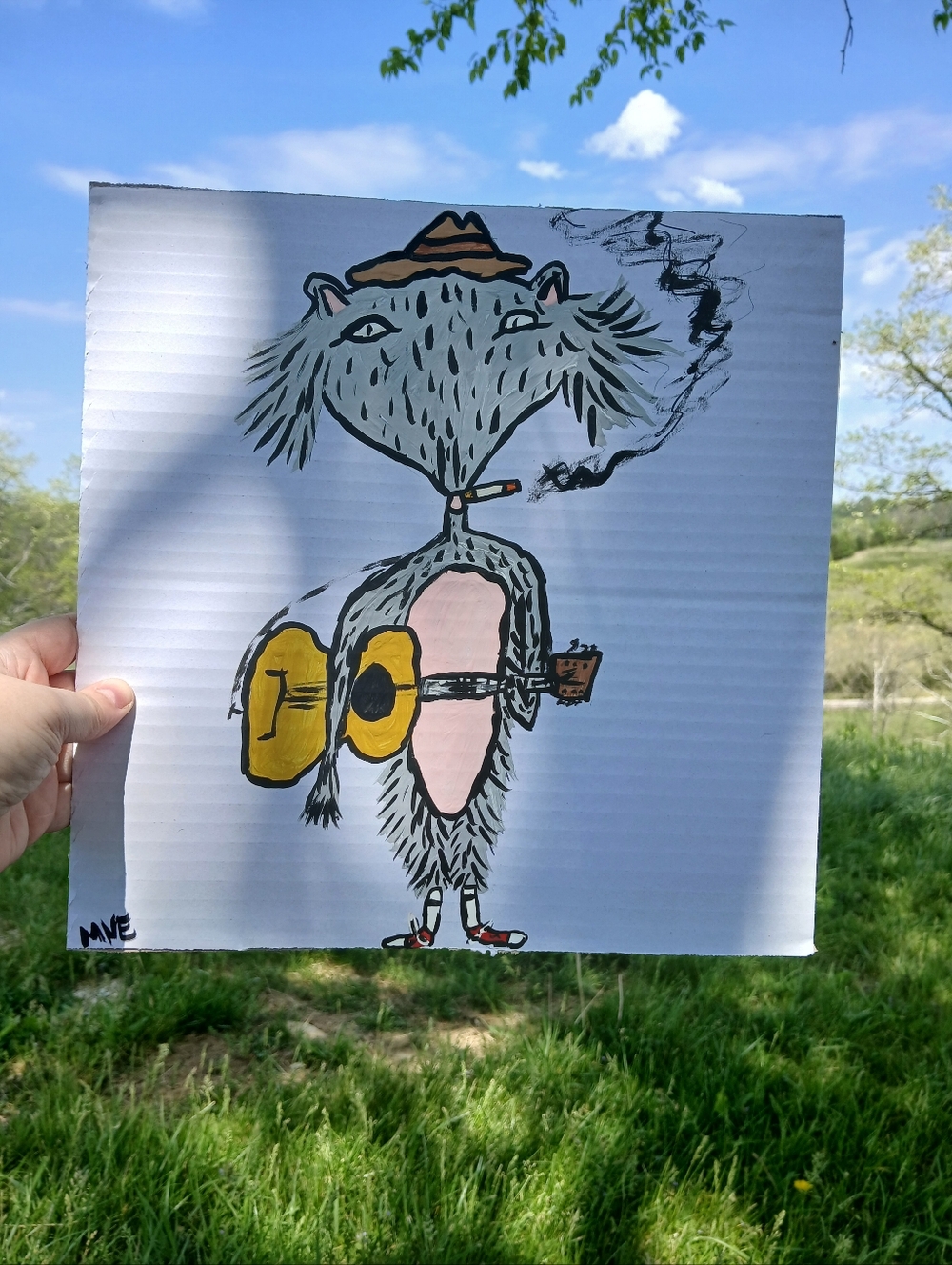 Possum Playing Guitar Painting